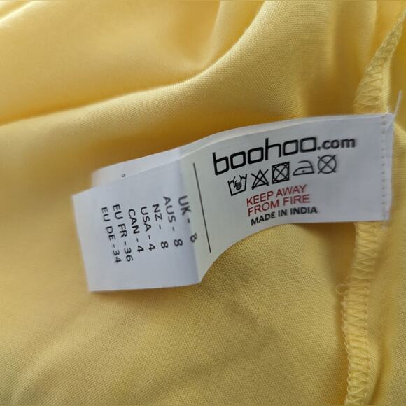 Boohoo Cold Shoulder Embroidered Skater Dress Lemon Yellow sz 4 New with Tags - Picture 3 of 7